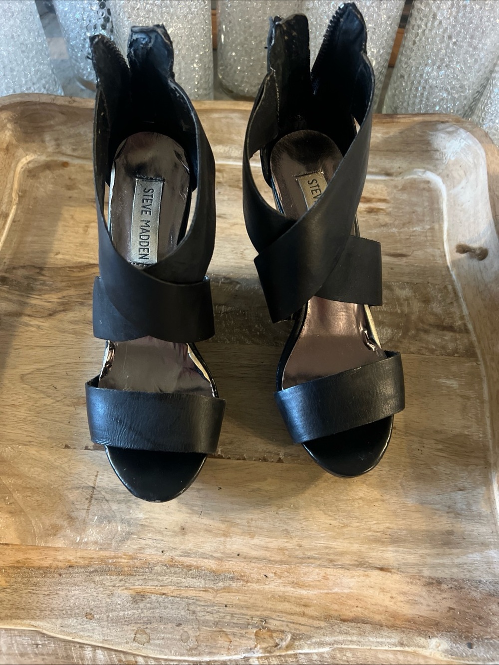 Steve Madden Black Crisscross Open-Toe Heels